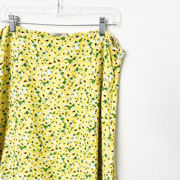 [LOFT] Yellow Floral Print Linen Blend High Waist Side Slit Midi Skirt Size 14 - Picture 6 of 12